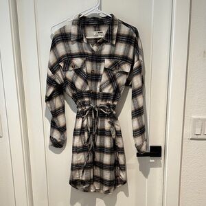 Ci Sono Navy and Cream Plaid Shirt Dress